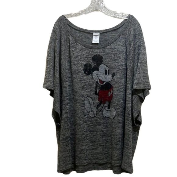 Disney Micky Mouse top batwing graphics gray black red short sleeve 2X - Picture 1 of 7
